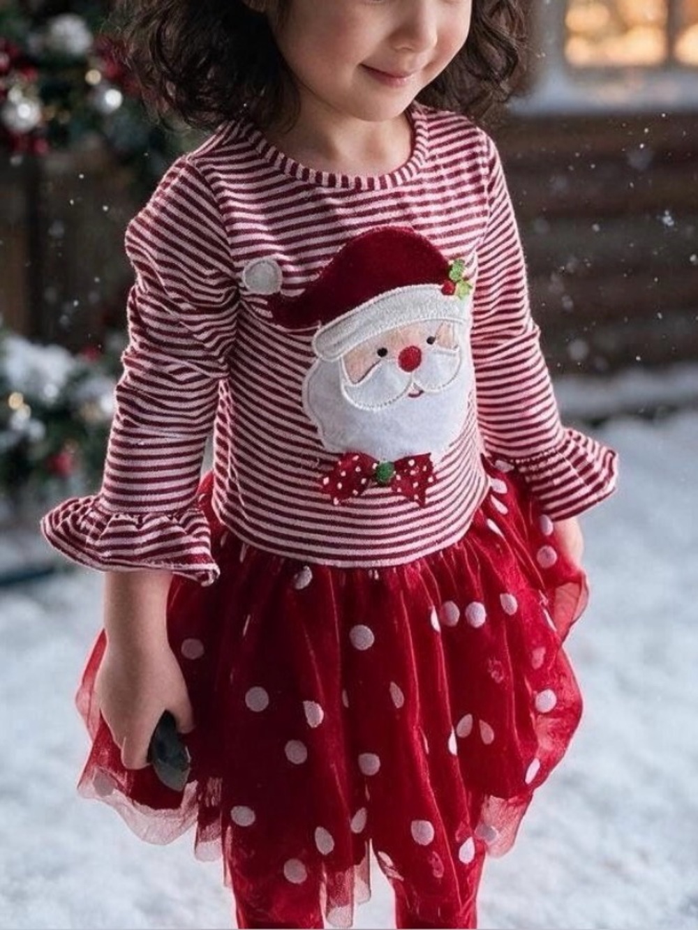 Counting Daisies Santa Striped Red Polka Dot Tutu Dress Girls' size 8